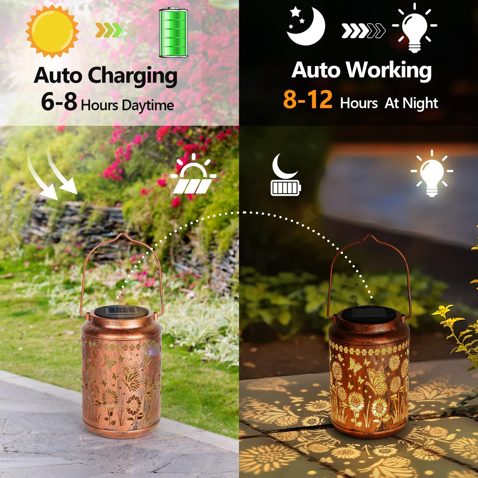 Faroles solares de mariposa para exteriores, luces colgantes de metal de girasol, luces solares LED impermeables para jardín, patio, camino, decoración de césped, regalos de cumpleaños para mujeres