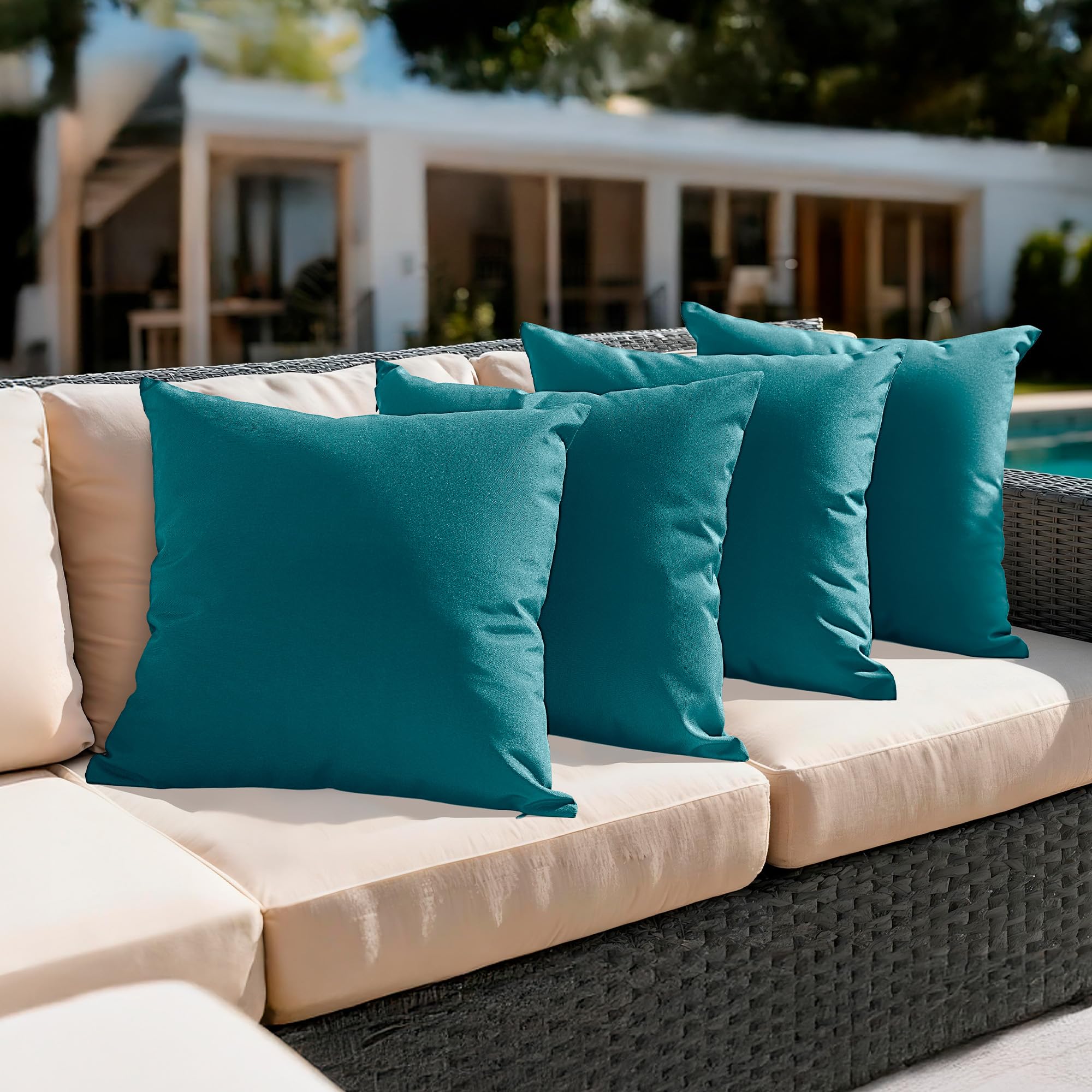 Amazon Basics 4-Piece Outdoor Decorative Throw Pillow Covers, Water Resistant All-Weather Pillow Protectors for The Garden...