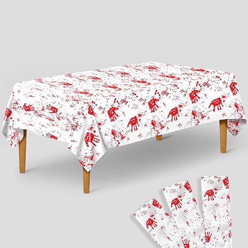 KatchOn, Bloody Cloth - Paquete de 3 manteles grandes de 54 x 72 pulgadas, mantel de plástico, mantel de huellas de manos sangrientas rojo zombi