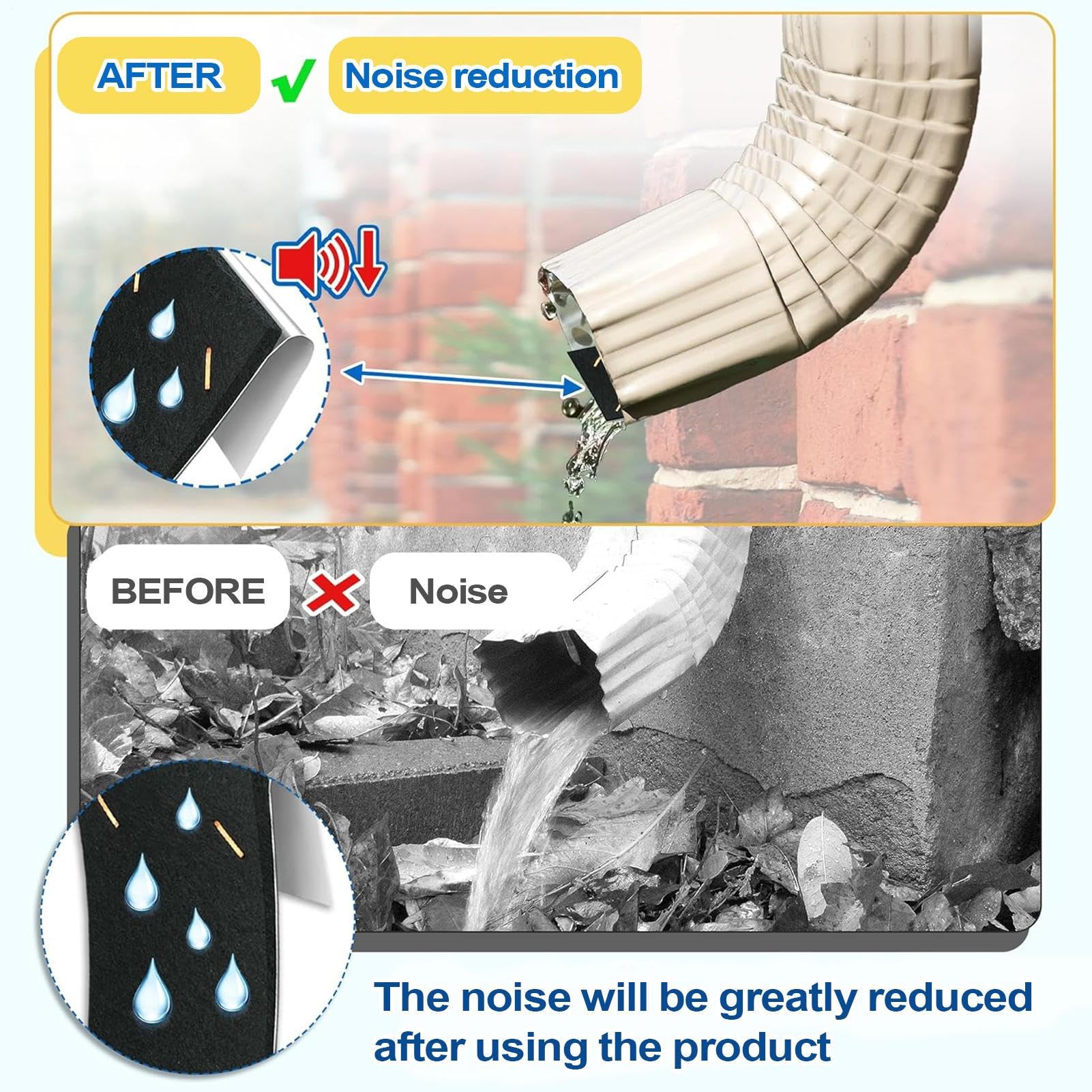 Amortisseur de bruit pour gouttières - 2 silencieux pour tuyaux d'égout, dispositif d'amortissement de bruit multifonctionnel, réducteur de canal de drainage réglable, outil durable et resisten