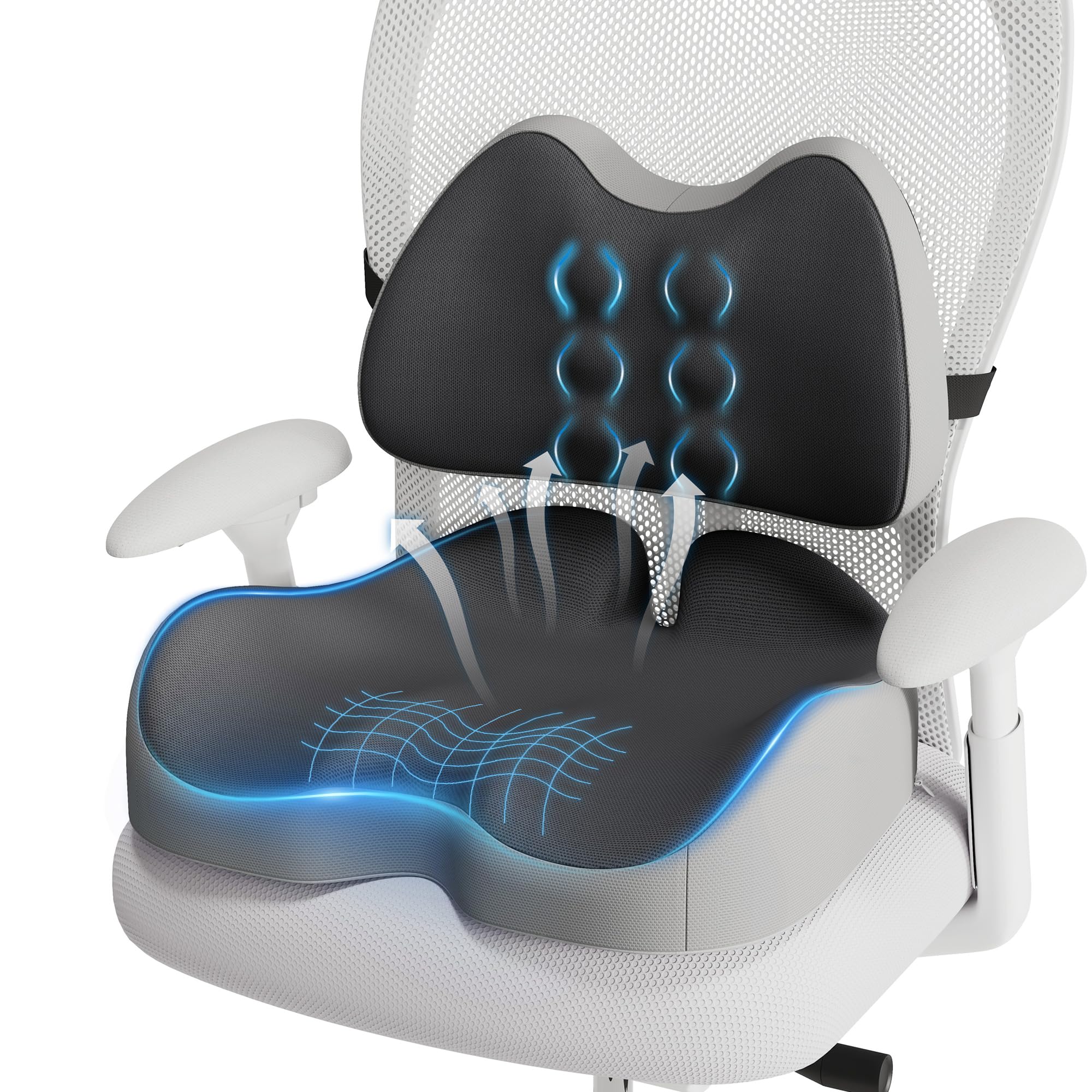 Benazcap X Large Memory Foam Seat Cushion Lumbar Support Pillow for Sciatica Tailbone Pressure Relief Coccyx Pad for