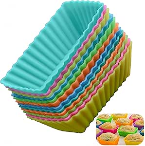 Jindizi Rectangular Muffin Cup Mold 24pcs Silicone Baking Molds Square Muffin Tin Reusable Grade Silicone Random