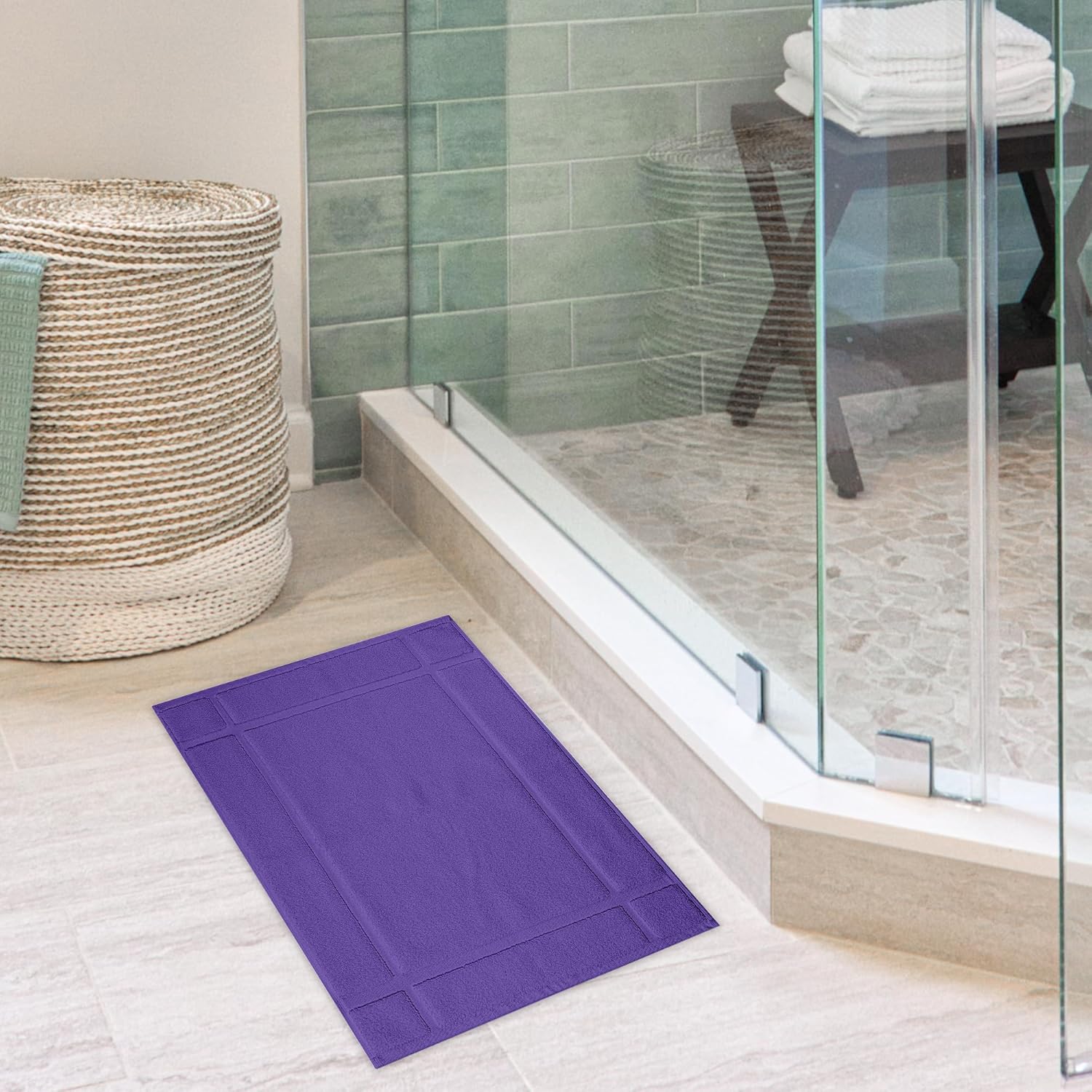 Ample Decor 100% Cotton Bath Mats 34x20 Inches, 1350 GSM Thick Plush, Soft & Absorbent, Oeko-Tex Certified, Durable Construction, Set of 2, Purple