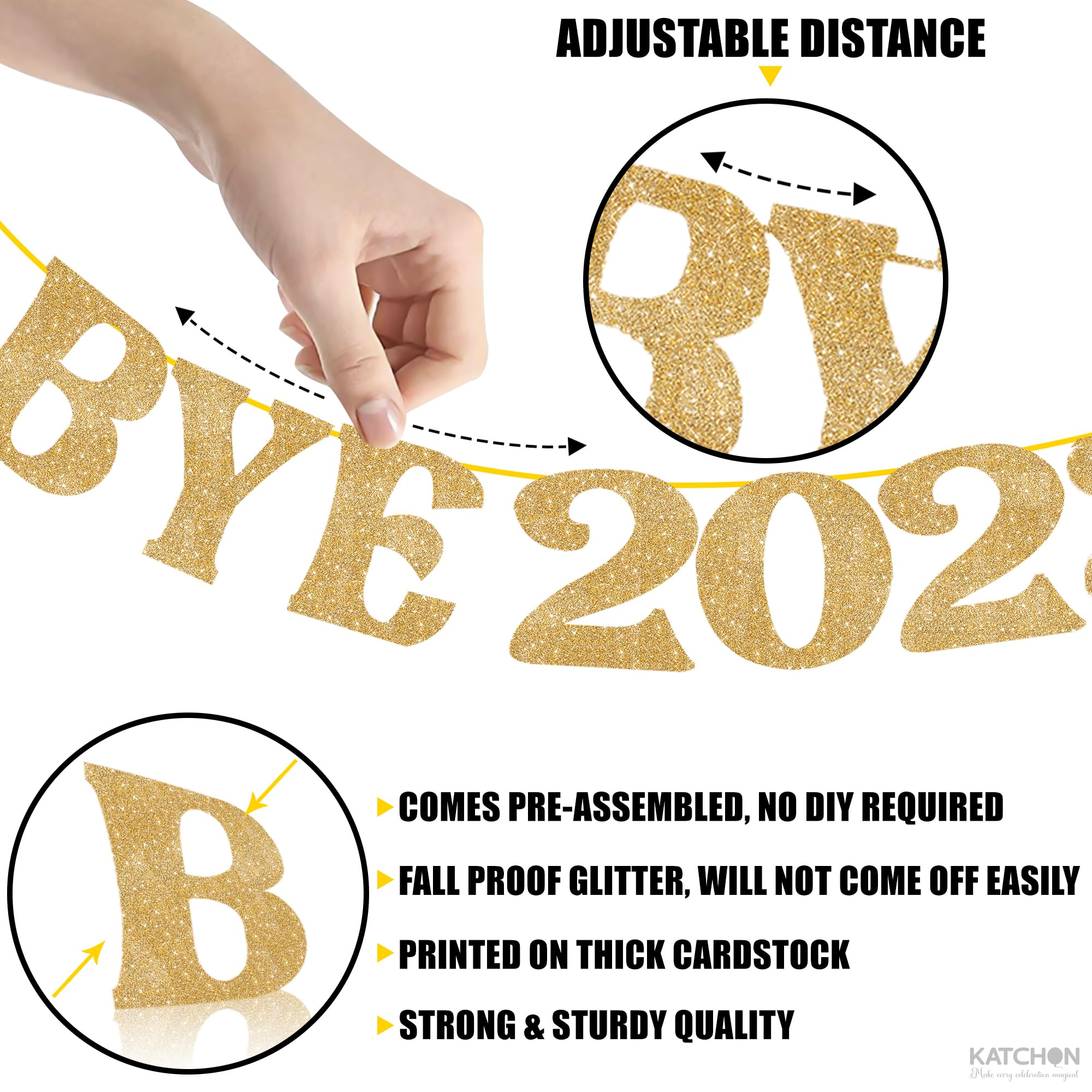 Snapklik.com : Glitter Gold Happy New Year Banner - 10 Feet Bye 2025 ...