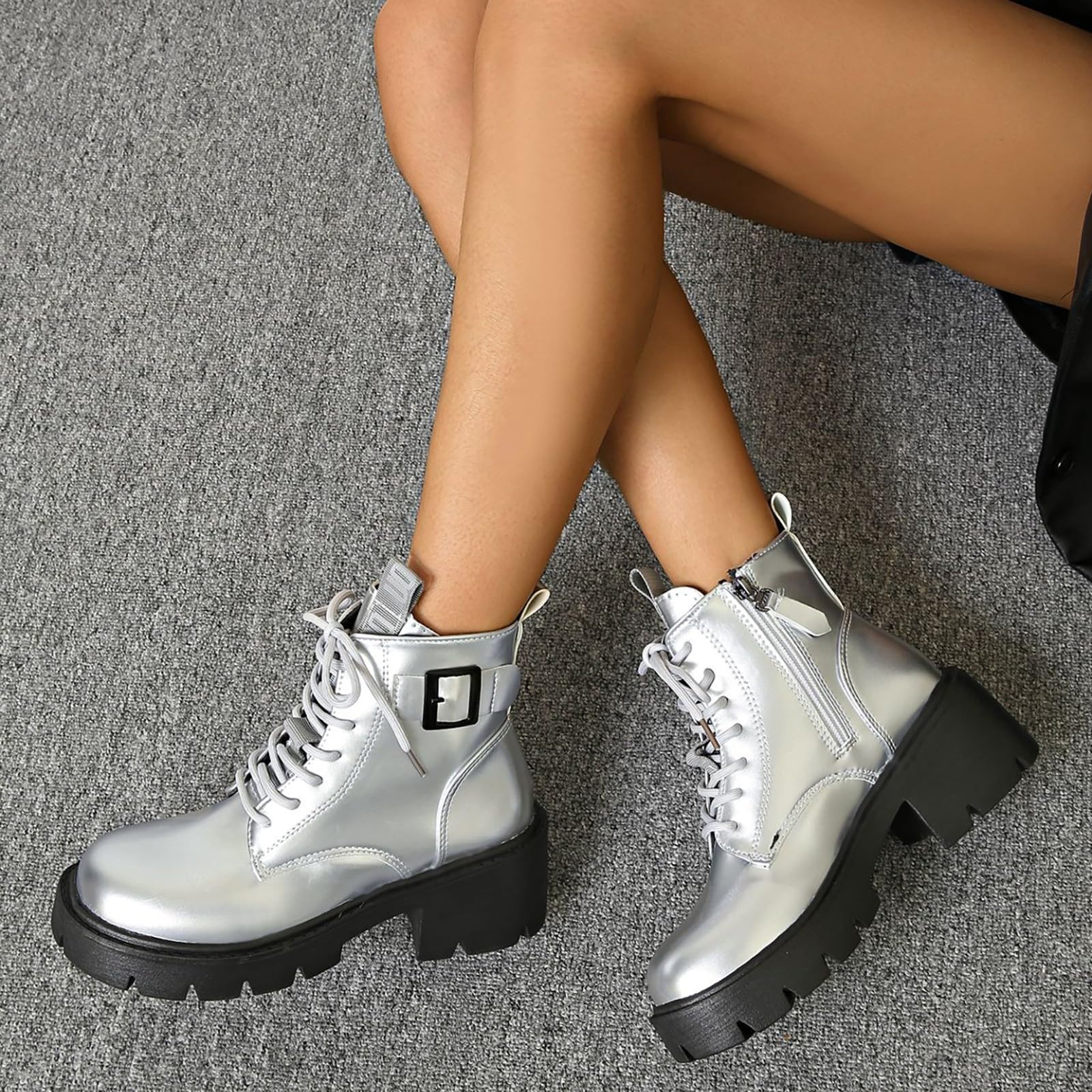 Genérico Botines Mujer Vestir con Cordones Plataforma Botas Punta Redonda Elegantes Zapatos Suaves Cómodas Caminar Bota Casuales Antideslizantes Botin para Otoño Invierno Trabajo Paseo y Uso Diario