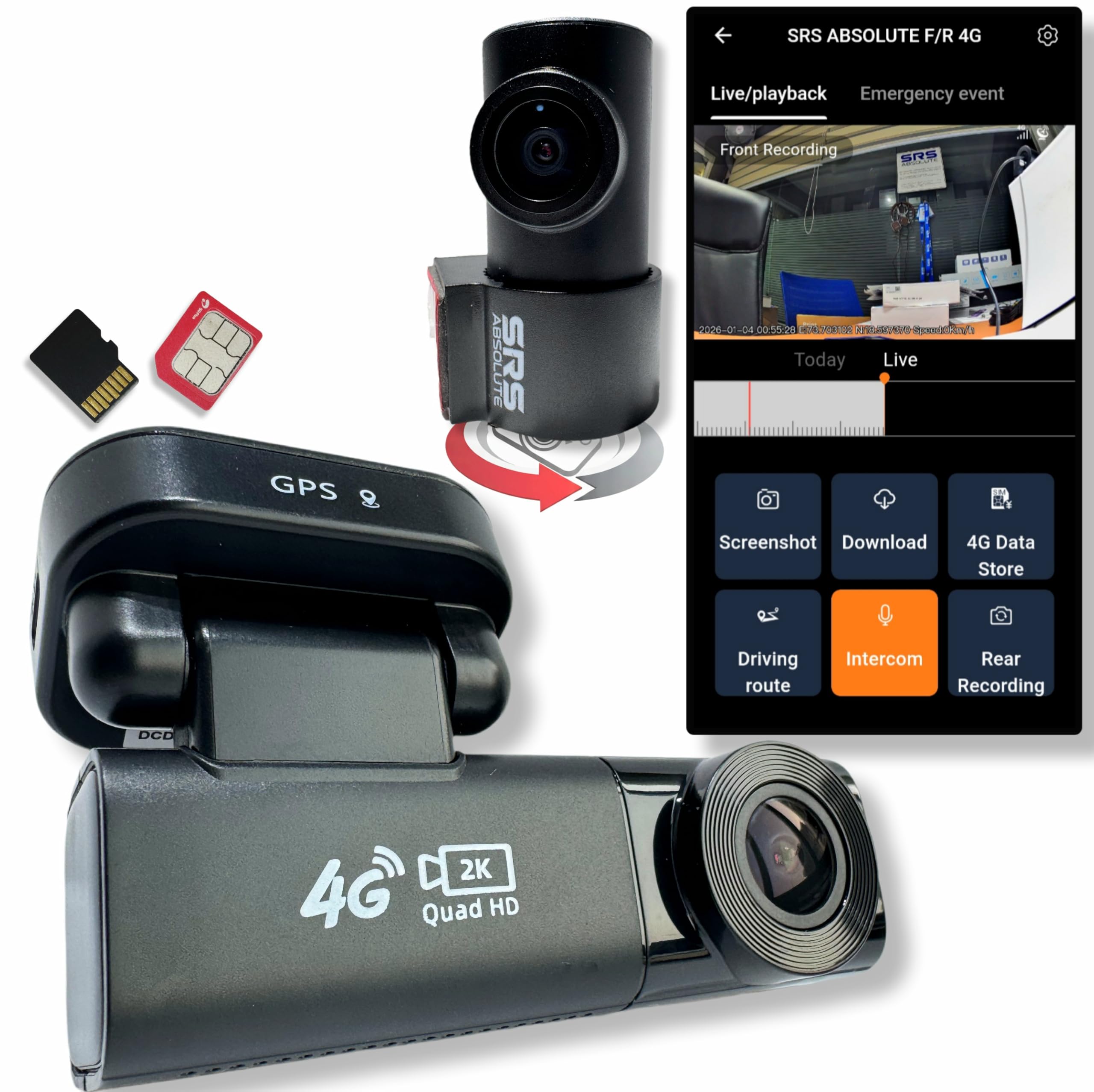 F/R 2.6K 4G Dash Cam Dual Cam Timelapse Loop Record GSensor GPS Tracking Remote Live Video Voice Calling GeoTagging SOS Parking Monitor GeoFencing SIM MicroSD Support (S24Gen3 Front/Rear)-image-20