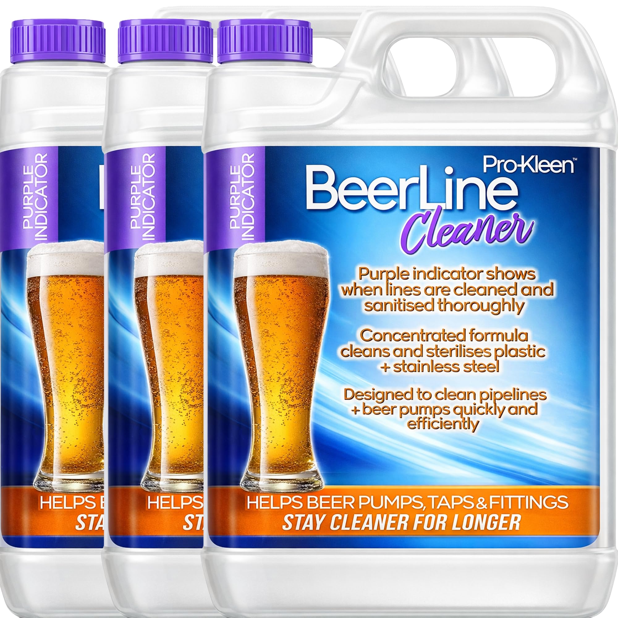 Pro-10 Purple Pro-Kleen Heavy Duty Beer Line Solution Cleaner 3 X 5L With Colour Indicator, System Cleaning Fluid Sanitizes And Removes Yeast And Protein Build Up. Improves Beer Taste