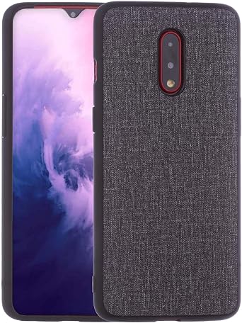 Canvas Rubberized Texture Plastic Phone Case for OnePlus 7. Dark Grey