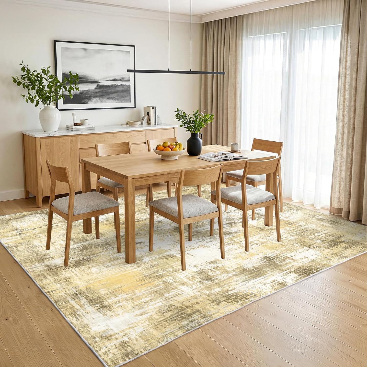 8x10Ft Living Room Rugs Non-Slip Modern Abstract Rug Washable Rugs Carpet for Bedroom Pile Rug for Living Room，Bedroom, Dining Room, Kids Playroom, Home Office Yellow