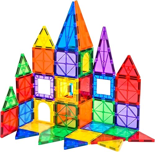 Miniatura 8 de FNJO Azulejos magnéticos, juego de construcción de 52 piezas, bloques de construcción magnéticos, juguetes STEM de construcción para niños