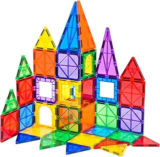 FNJO Magnetic Tiles, 64 PCS Magnetic Building Blocks, Magnets Building Set, STEM Toys for Kids Boys and Girls Creative and Inspirational