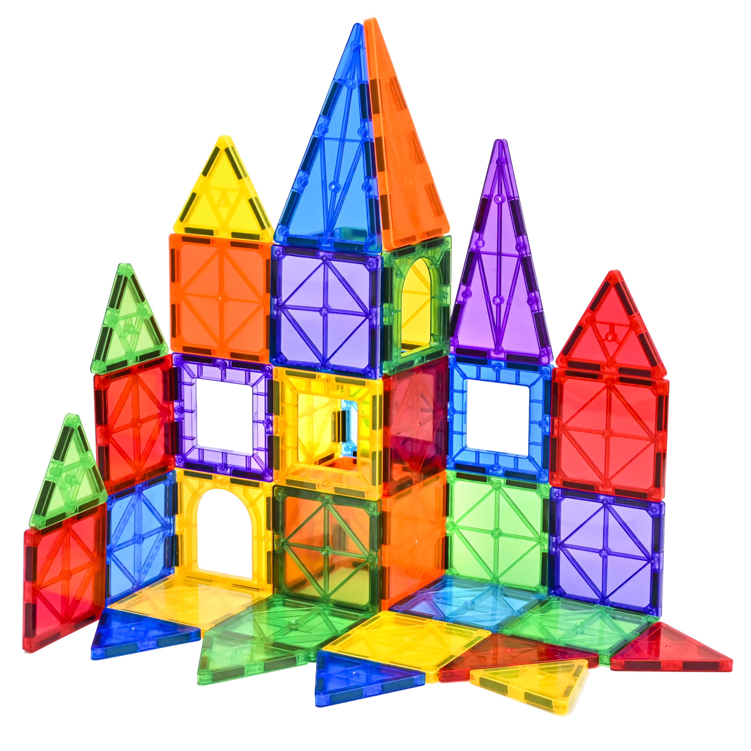 FNJO Magnetic Tiles, 64 PCS Magnetic Building Blocks, Magnets Building Set, STEM Toys for Kids Boys and Girls Creative and Inspirational