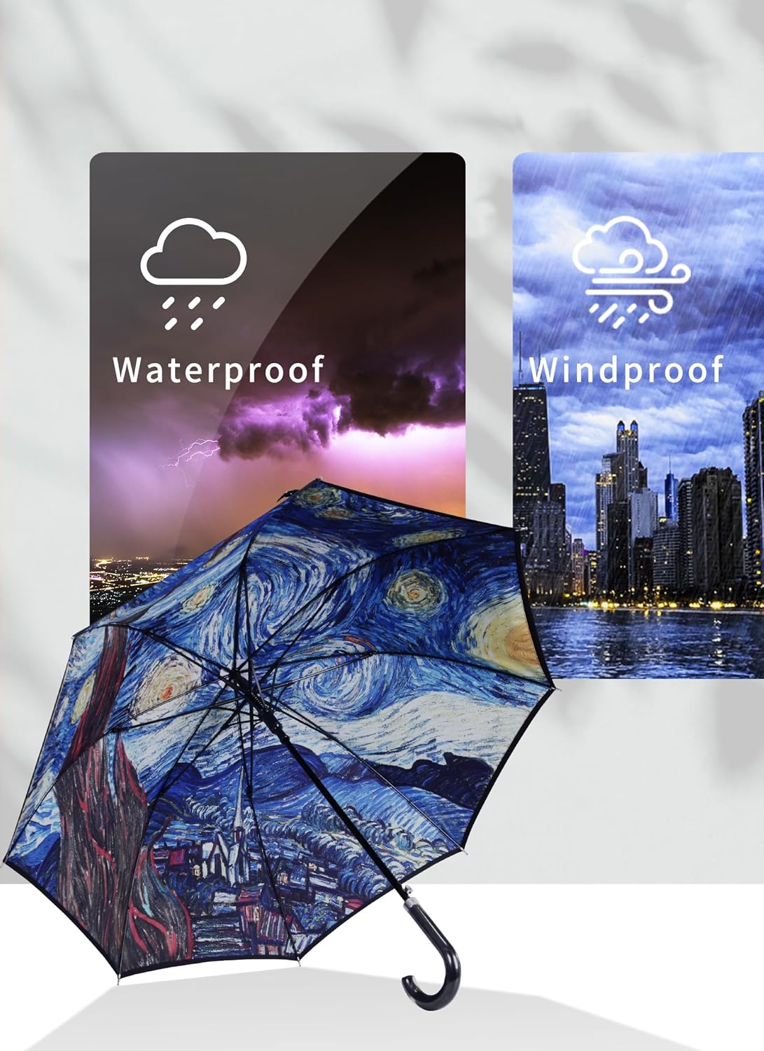 Van Gogh Long Stick vintage Umbrella for rain Strong Windproof Waterproof Large Umbrellas Automatic Open Double Canopy Layer Star Night