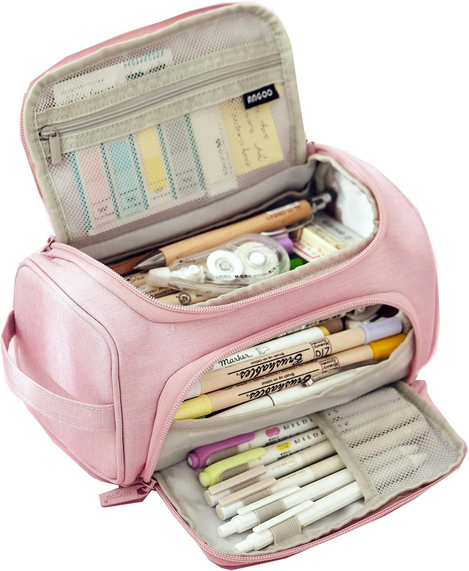 Friinder Big Capacity Multiple Use Pencil Bag, Large Storage Simple Stationery Organizer, Pen Marker Pouch for Adults, Office Business Christmas Holiday New Year Gift, Cosmetics Pouch Makeup Bag(Pink)