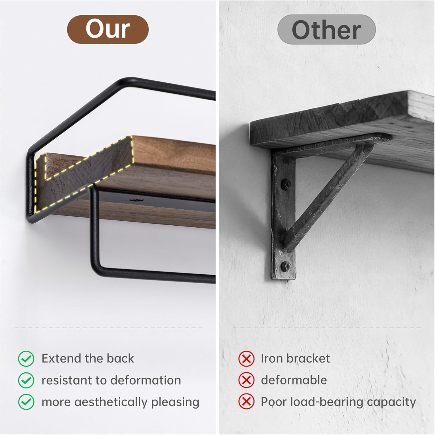 Floating Shelves with Towel Bar - American Black Walnut Solid Wood Shelf, Set of 2 Over Toilet Wall Storage Shelves with Metal Frame for Kitchen Bedroom Living Room