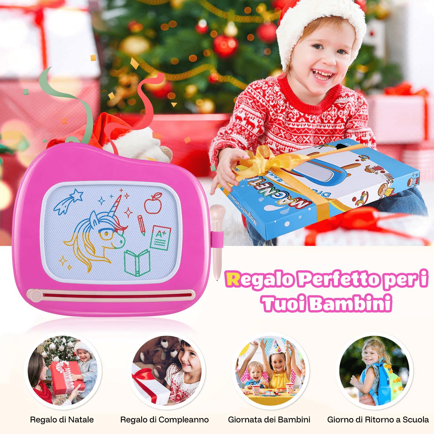 Smasiagon Lavagna Magnetica per Bambina 1 Anno, Grande Magica Cancellabile Scrittura Tablet con Le Gambe, Giocattolo Educativo e Regalo per Bambini 1 2 3 Anni (Rosa)