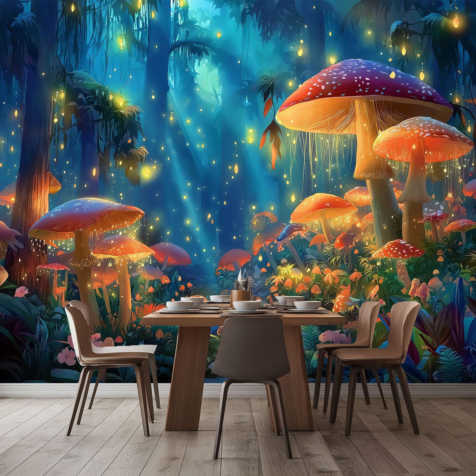 Kreskówka las tapeta, wzór kwiaty grzyby Mural 200 x 140 Cmnon tkanina wielokolorowa tapeta do sypialni do telewizora dekoracja tła fototapeta modna ściana