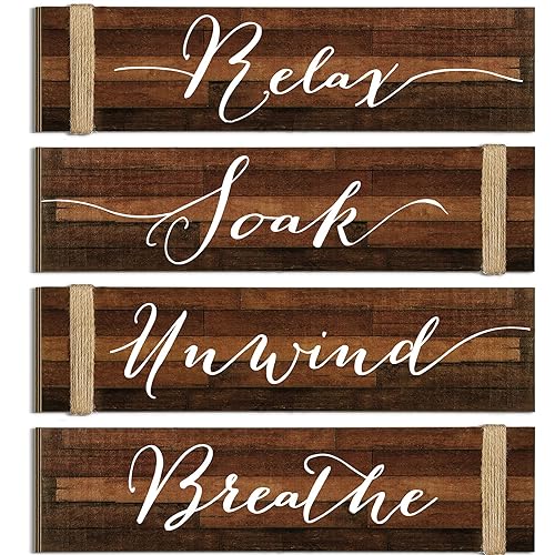 Jetec 4 Pieces Farmhouse Brown Bathroom Decor Wall Art Bathroom