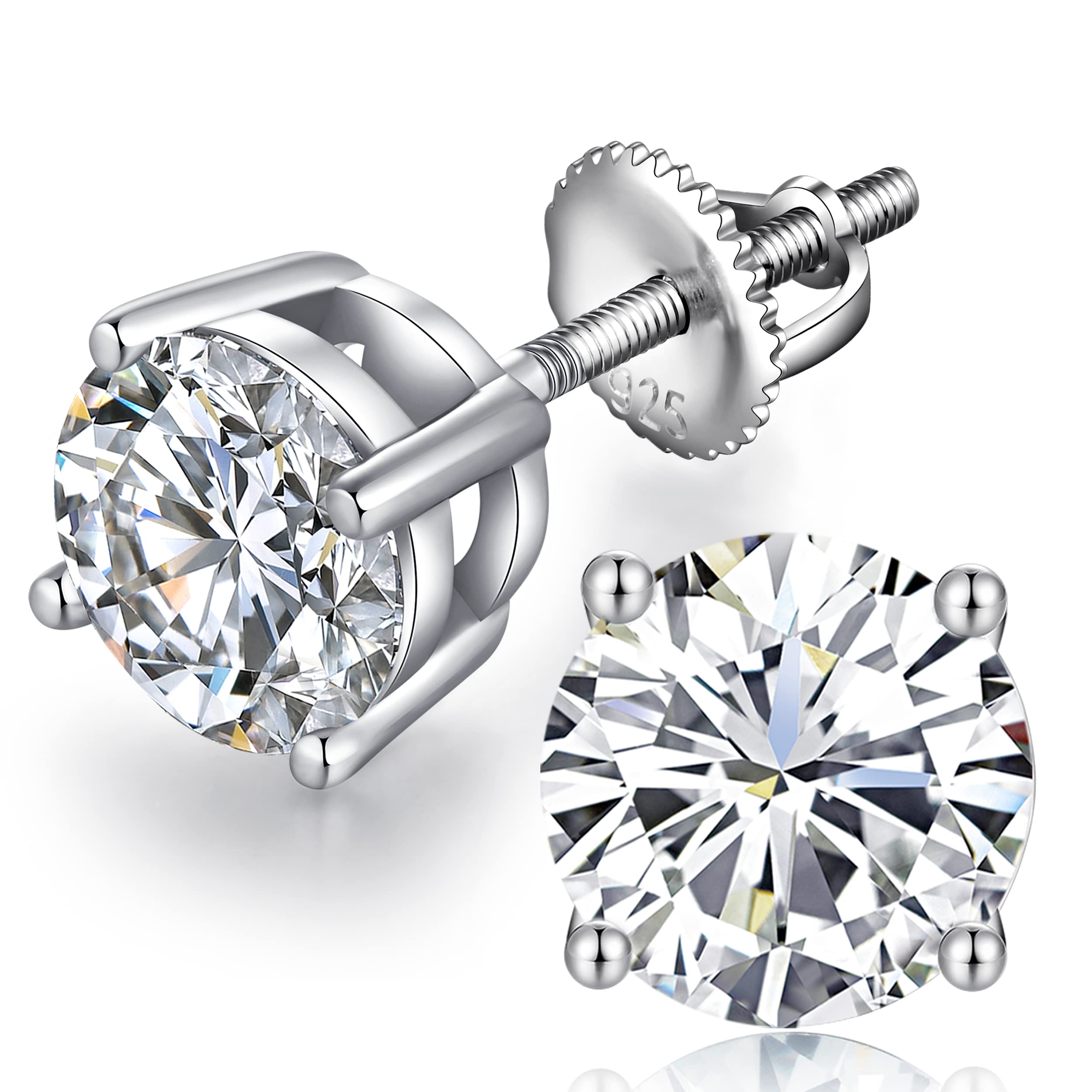 jiamiaoi 18K Weißegold plattiert Ohrstecker Silber 925 mit Schraube Ohrring Stecker, Nickelfrei Zirkonia Diamant Ohrstecker für Herren Damen 4mm-8mm