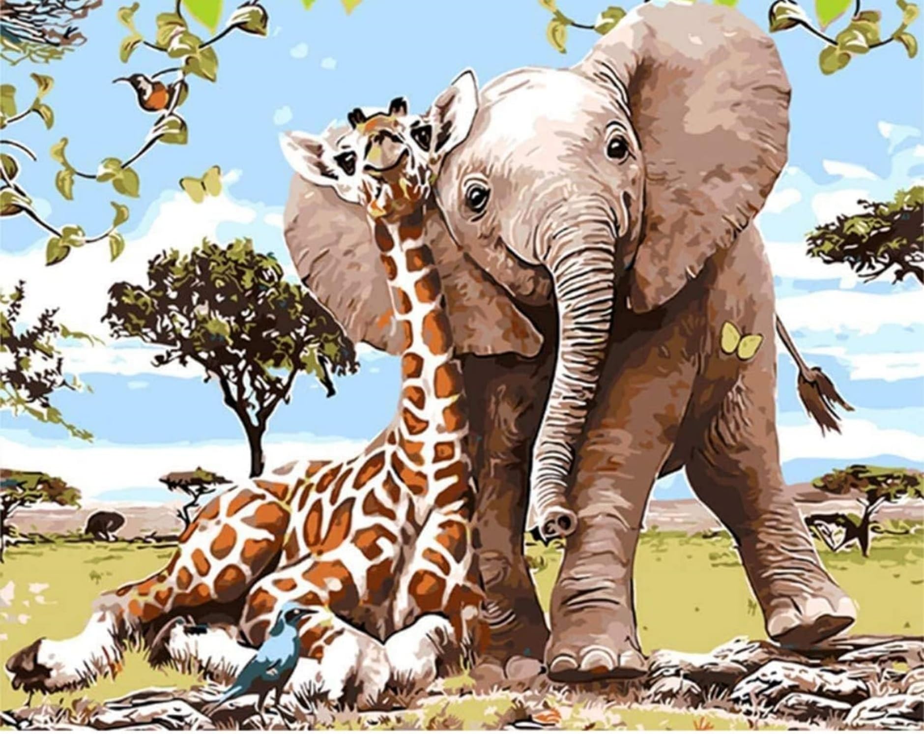 ABEUTY DIY Paint by Numbers for Adults Beginner - Giraffe and Elephant 16x20 inches Number Painting (Wooden Framed)
