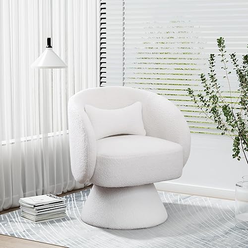OUYESSIR Sillas giratorias de barril, silla giratoria de 360 grados, silla redonda moderna con almohada, sillas de sala de estar de tela cómoda para