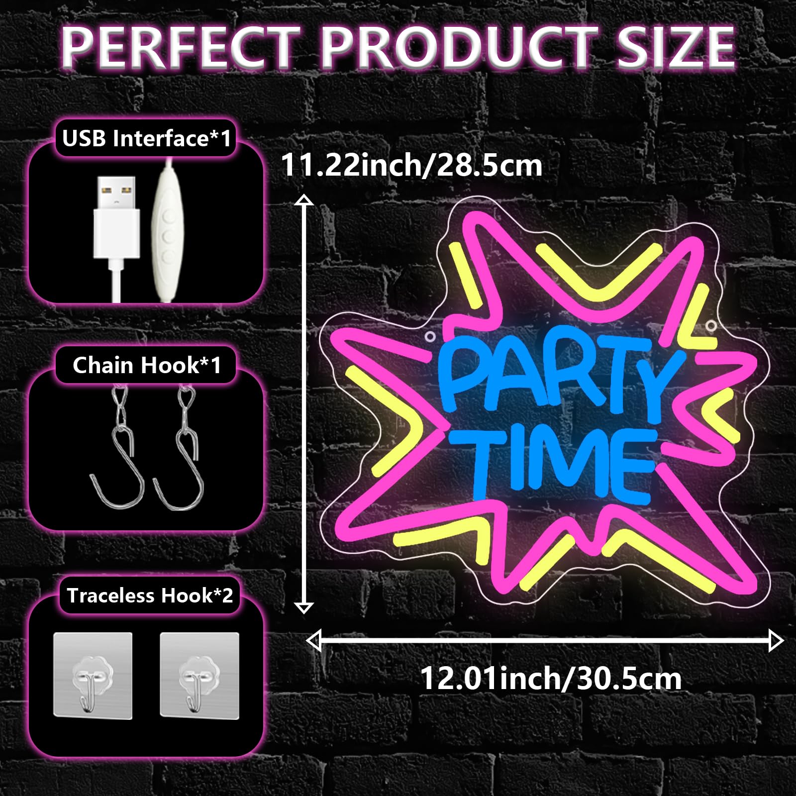 PARTY TIME Neon Schild Bar Lampe Personalisiert LED Neonschild für Wanddekoration Dimmbare USB-Betrieb Leuchtendes Barschild Home Bar Man Cave Party