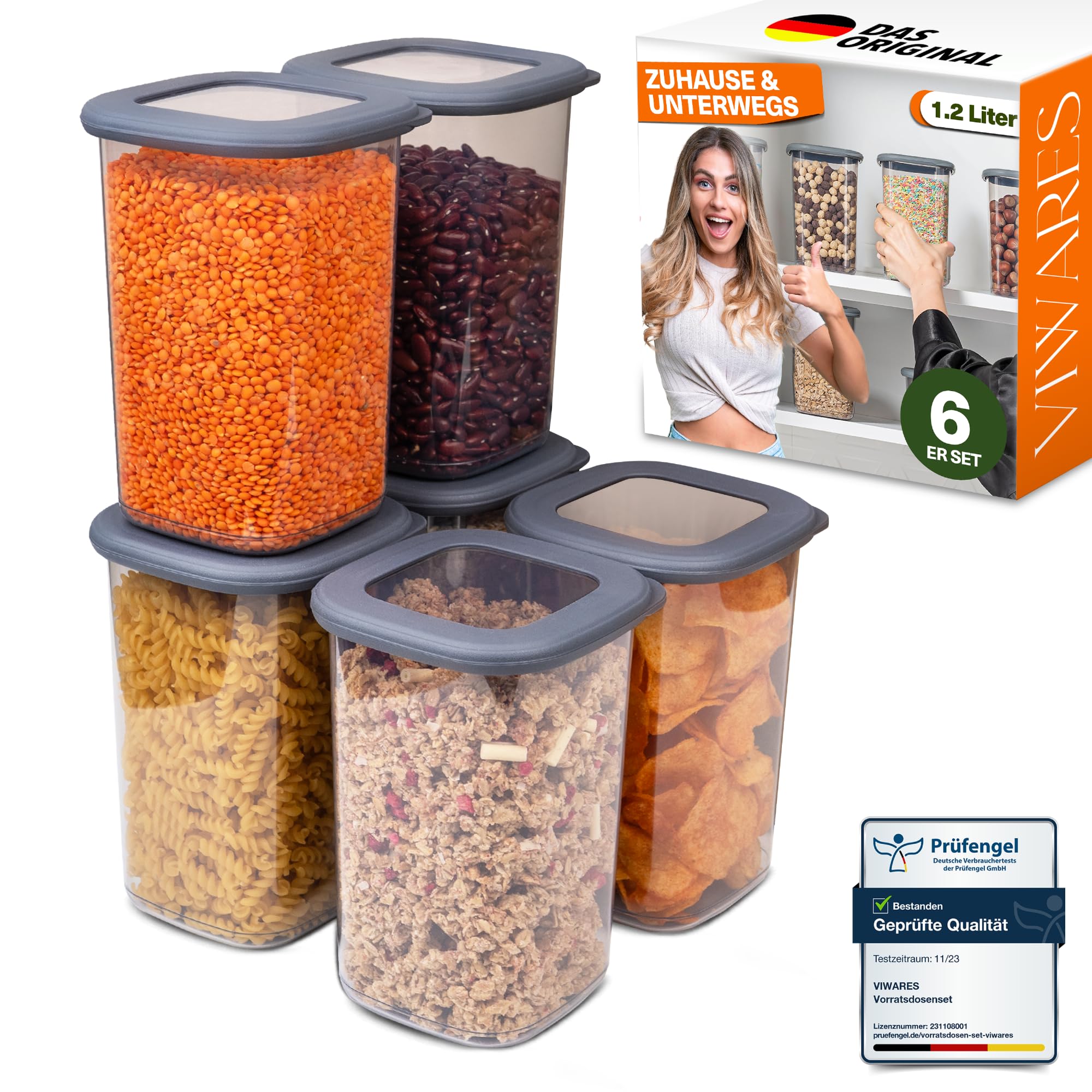Viwares Vorratsdosen mit Deckel Luftdicht, 6er Vorratsbehälter Set BPA-Frei