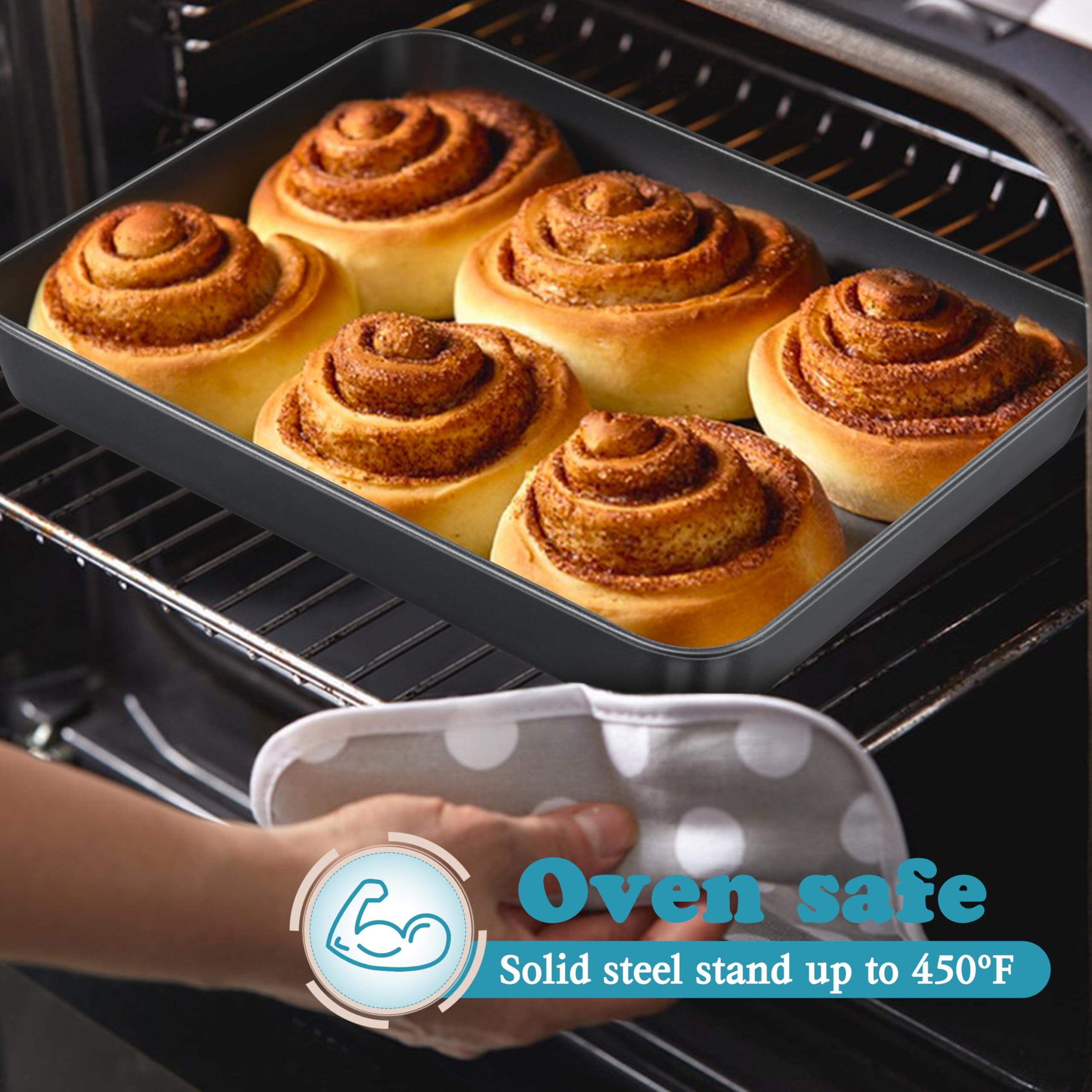 E-far Molde pequeño para hornear con tapa, molde rectangular de acero inoxidable antiadherente de 10.4 x 8 pulgadas con tapa para hornear brownies, lasaña, núcleo de acero inoxidable y revestimiento