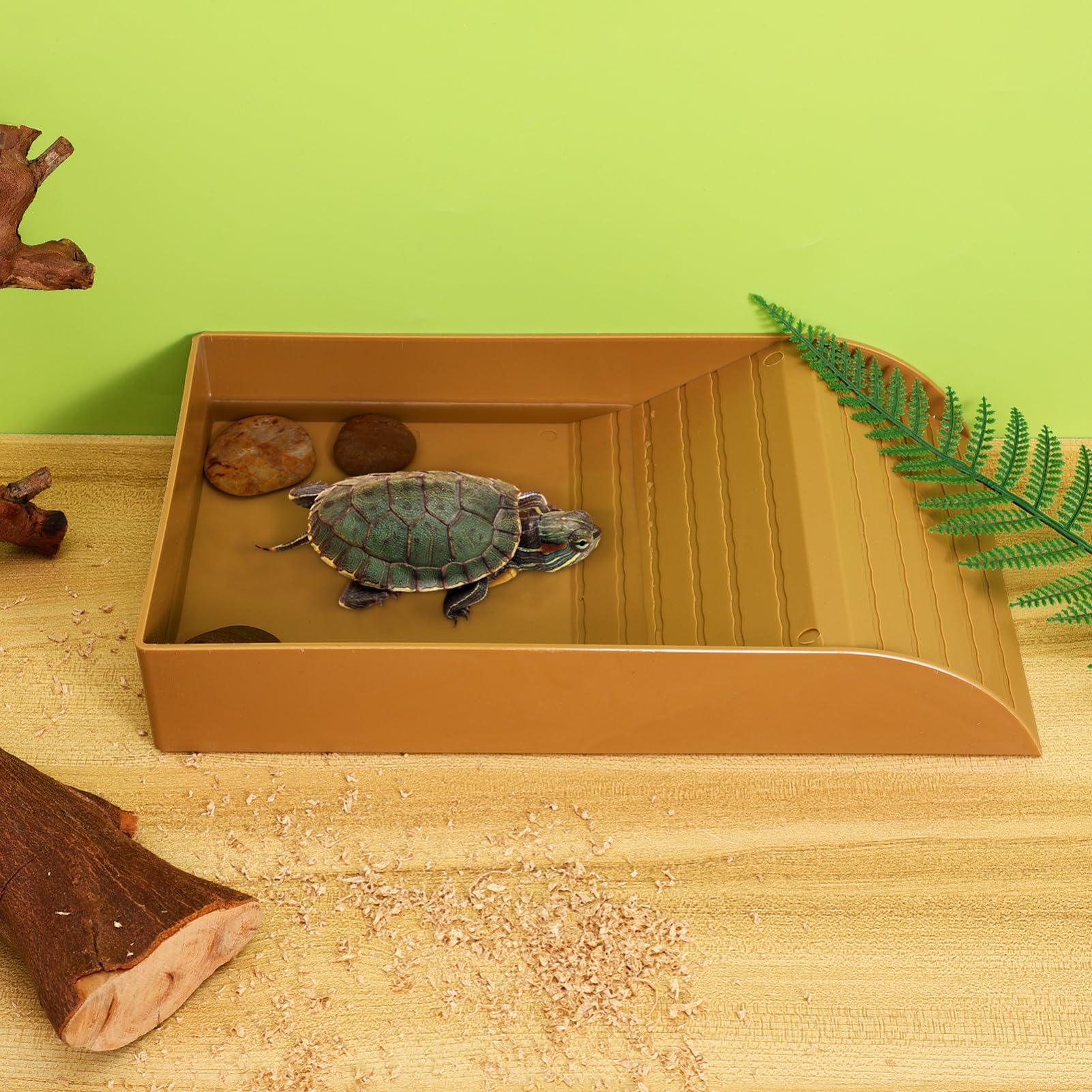 Yardwe Turtle Water Dish with Ramp Large Reptile Bathing Pool Spacious Tortoise Feeding Bowl and Basking Platform Easy to Clean Reptile Water Bowl for Turtles - Image 4