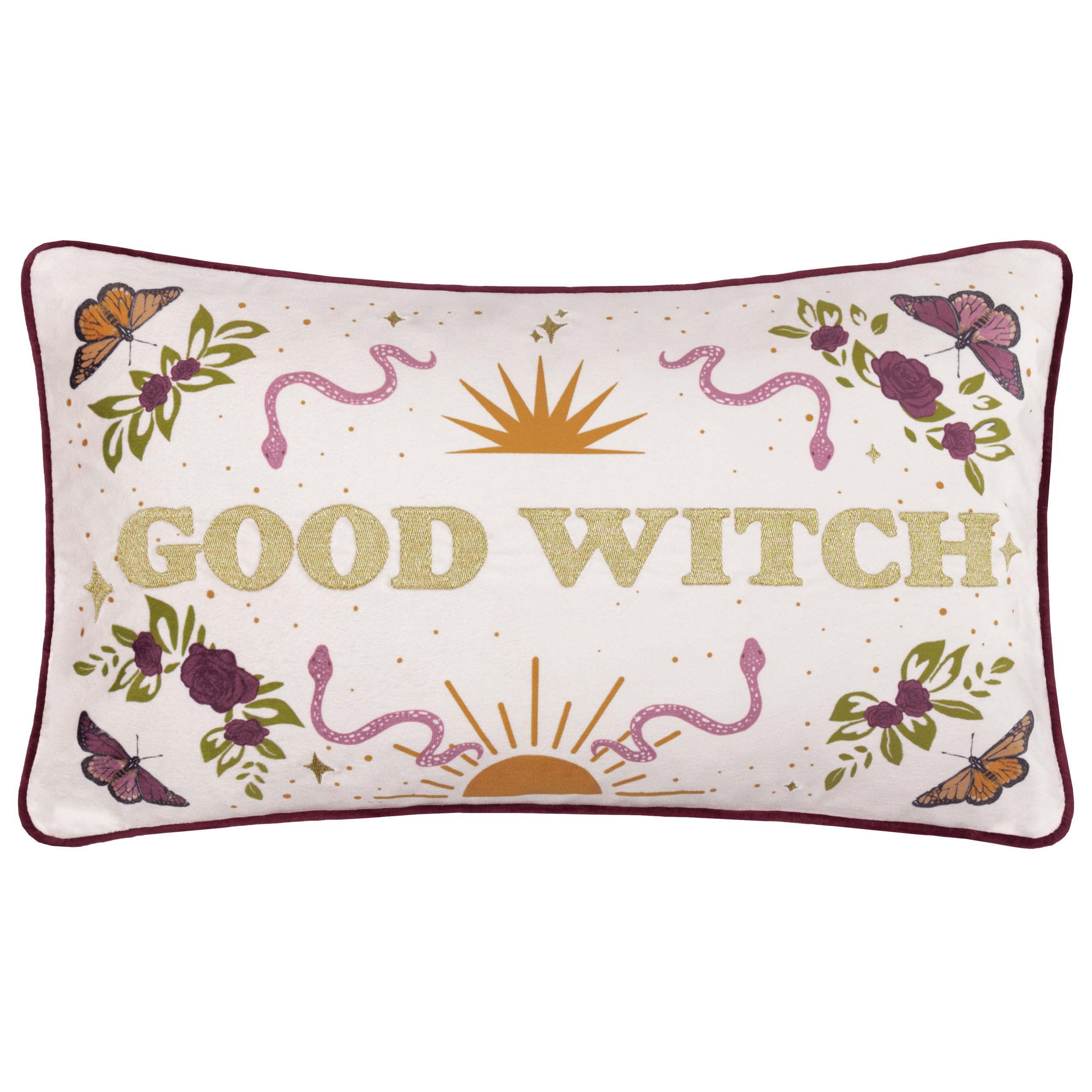 B&Q - Furn. Good Witch Embroidered Velvet Feather Filled Cushion 30Cm X 50CmAngel White