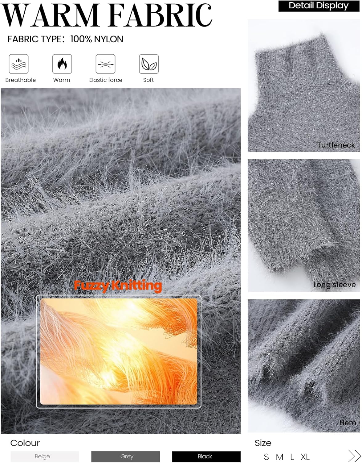 Women's Turtleneck Sweater Oversized Long Sleeve Fuzzy Knit Warm Sweaters 2026 Fall Pullover Tops - Image 4