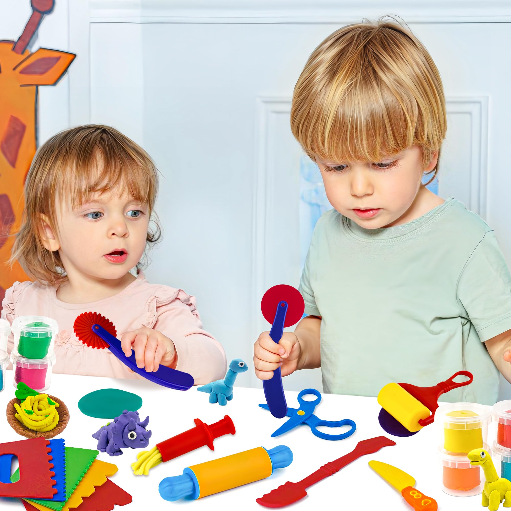 Oun Nana Playdough Tool Kit for Kids, 9 PCS Basic Playdough Starter Set, Playdough Accessories with Pizza Cutter, Safety Scissors, Rolling Pin, Roller, Dough Scraper, Dough Extruder, Plastic Knife - Image 6