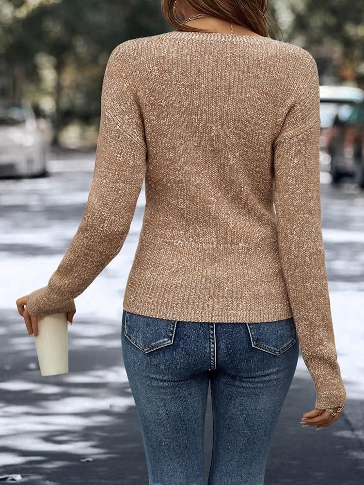 SOLY HUX Women's V Neck Long Sleeve Off Shoulder Sweaters Criss