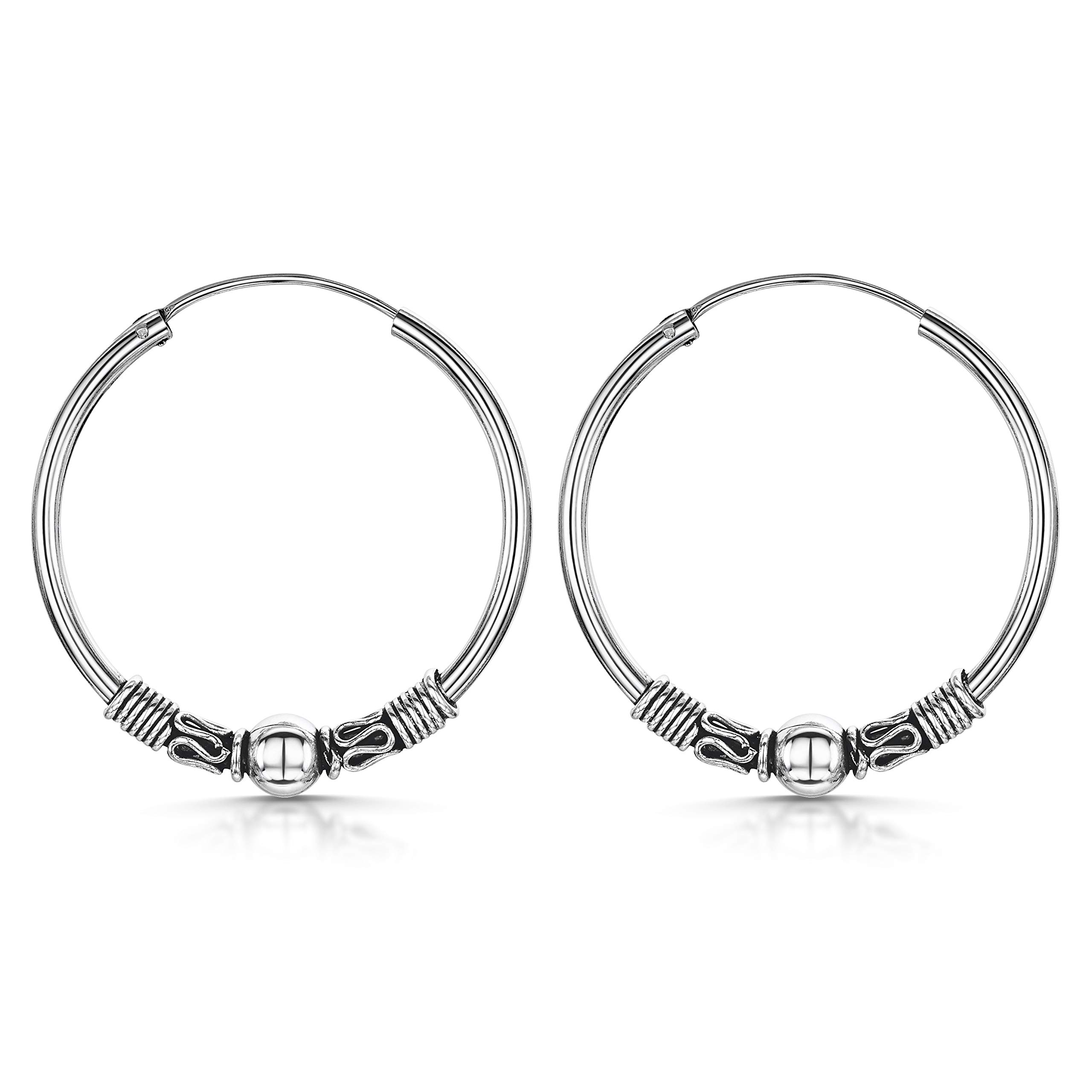 Amberta Pendientes de Aro Bali para Mujer en Plata de Ley 925