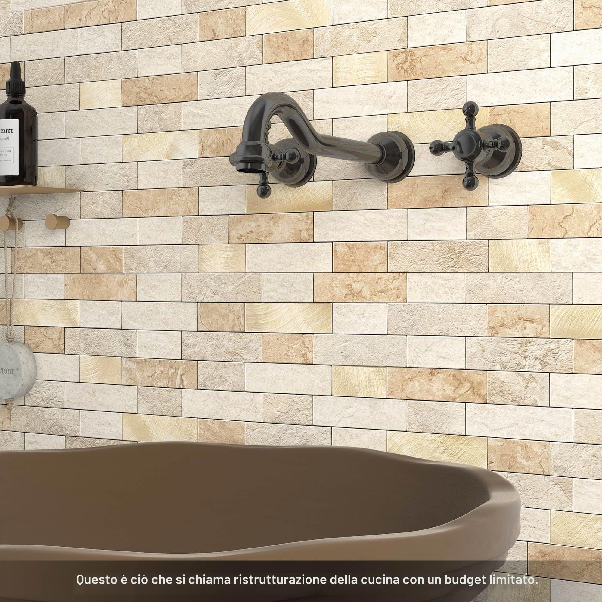 BeNice Piastrelle adesive 3D per paraschizzi da cucina, mattoncini opachi, lineari, mosaico per bagno, doccia, parete, camino (10 pezzi, marrone)