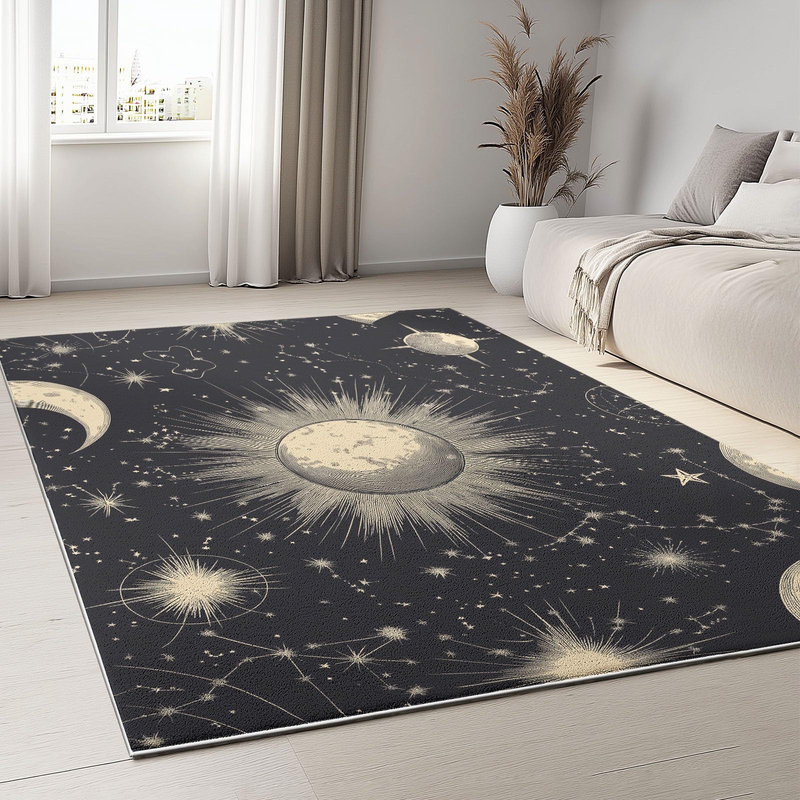Tapis salon soleil gris lavable en machine pour dire adieu aux taches du quotidien