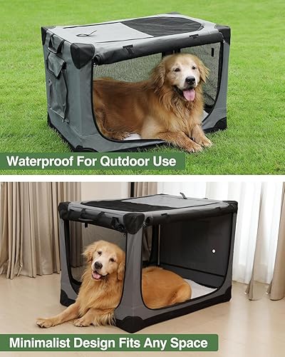 Miniatura 4 de Jaula de viaje plegable de 30 pulgadas para perros medianos y grandes, jaula portátil para perros de 4 puertas, plegable, suave, con ventanas de