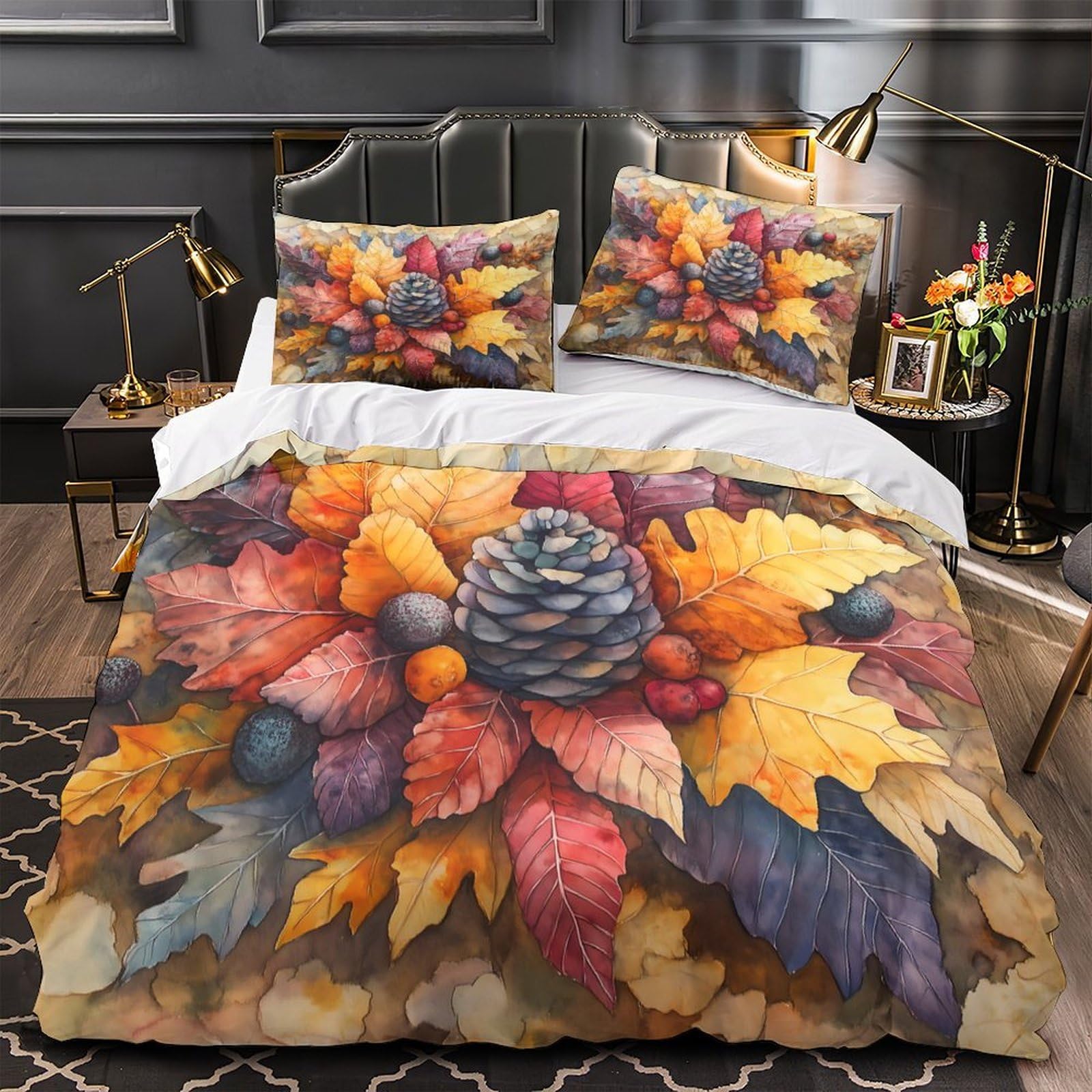 Housse de couette 3D feuilles d'automne pour créer un cocon de douceur léger dans la chambre