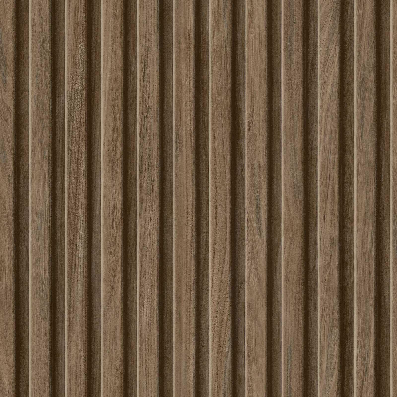 Fine Decor Wooden Slats Wallpaper – Realistic Slat Wall Effect – 3D Style Timber Panel Wallcovering for Lounges, Bedrooms & Hallways – Smooth Matte Finish, Walnut FD44158 (10.05m x 53cm)