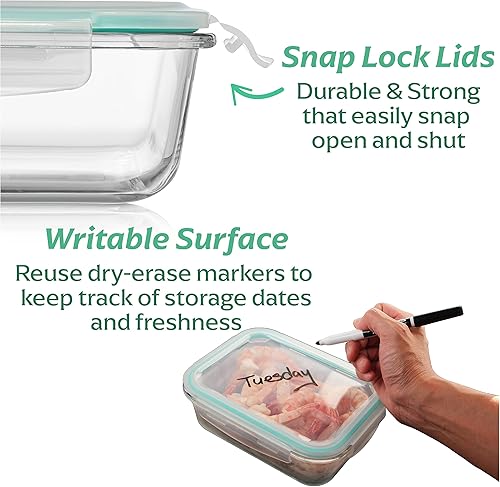 Miniatura 5 de Fusion Gourmet Combo de recipientes de almacenamiento de alimentos de vidrio premium. Rectángulo del mismo tamaño y 2 contenedores de almacenamiento