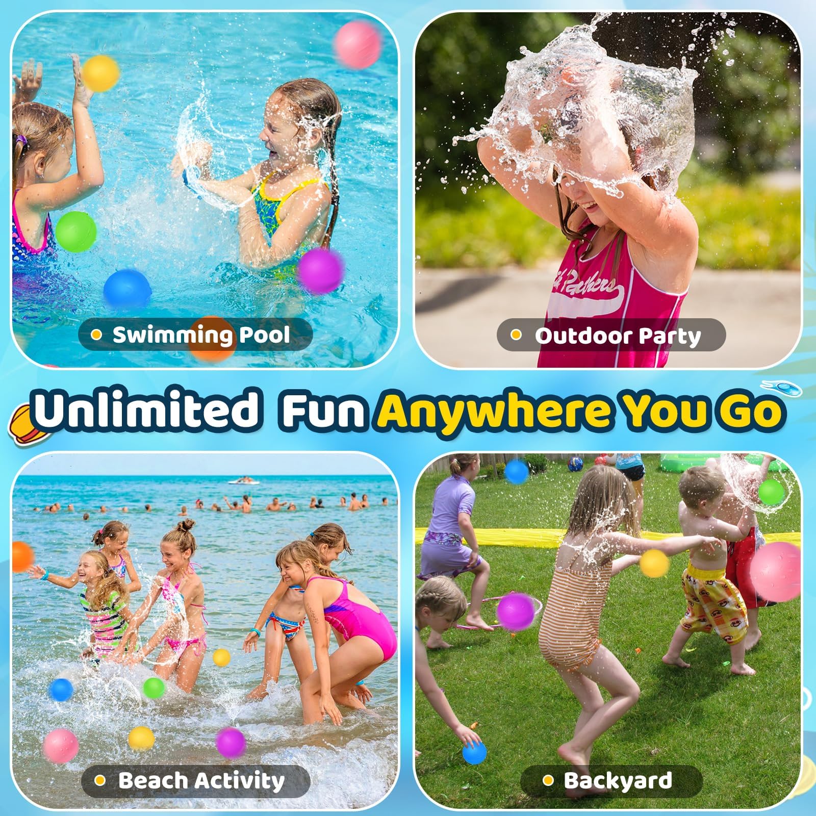 SOPPYCID Reusable Water Bomb Balloons, Latex-Free Silicone Water Ball with Mesh Bag, Soft Silicone Water Splash Ball, Best Gift for Kids(6Pcs)
