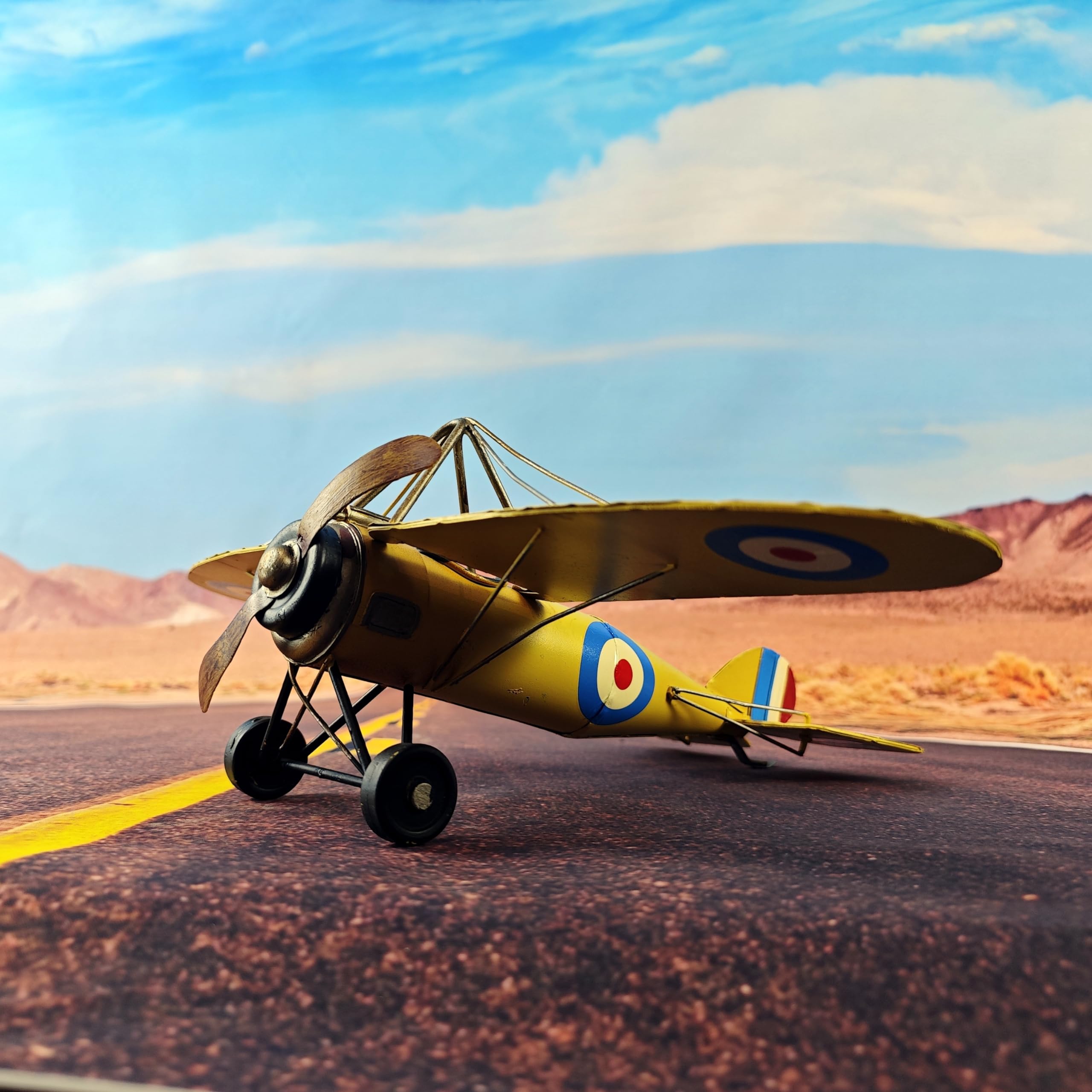 VANLAXY Vintage Metal AirplaneI Model Decor in Yellow Iron Retro Aircraft World War I Replica Glider Biplane Plane Collectible Decoration Unique Gift