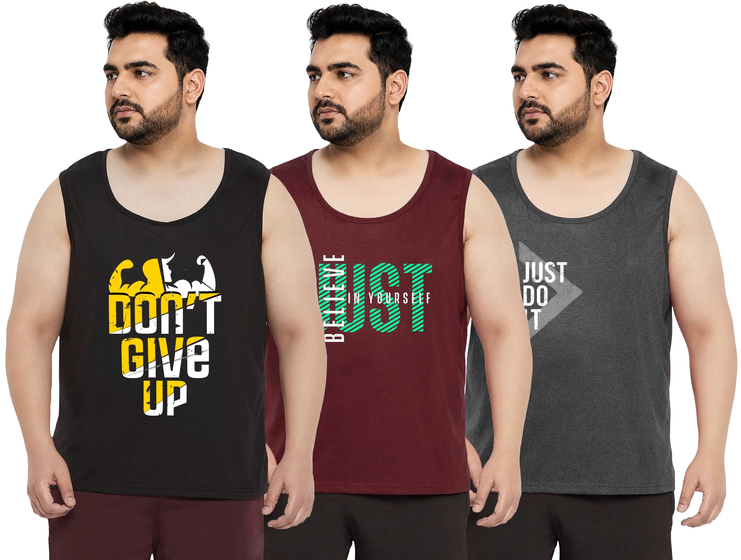 Cotton Printed Plus Size Vest for Men | Round Neck, Regular Fit, Sleeveless Plus Size | Men's Tank Top | 3XL, 4XL, 5XL | Perfect for Workouts Gym | A21 | Combo Pack of 3-picture-38
