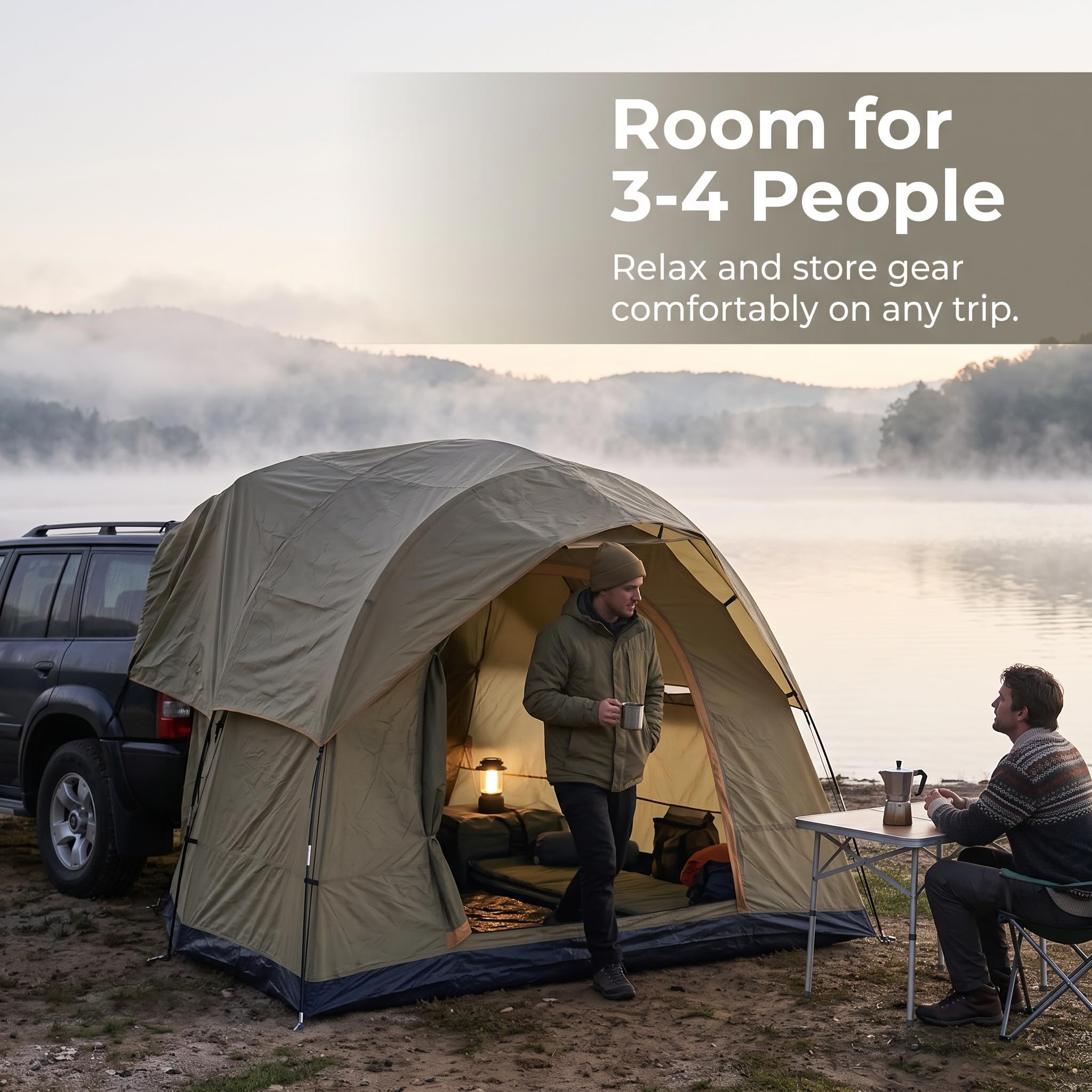 Tente Camping Voiture Portable SUV | Tissu oxford - toutes saisons - pour 3-4 personnes - fibre verre - étanche 2000-3000mm - pour les - pour les familles