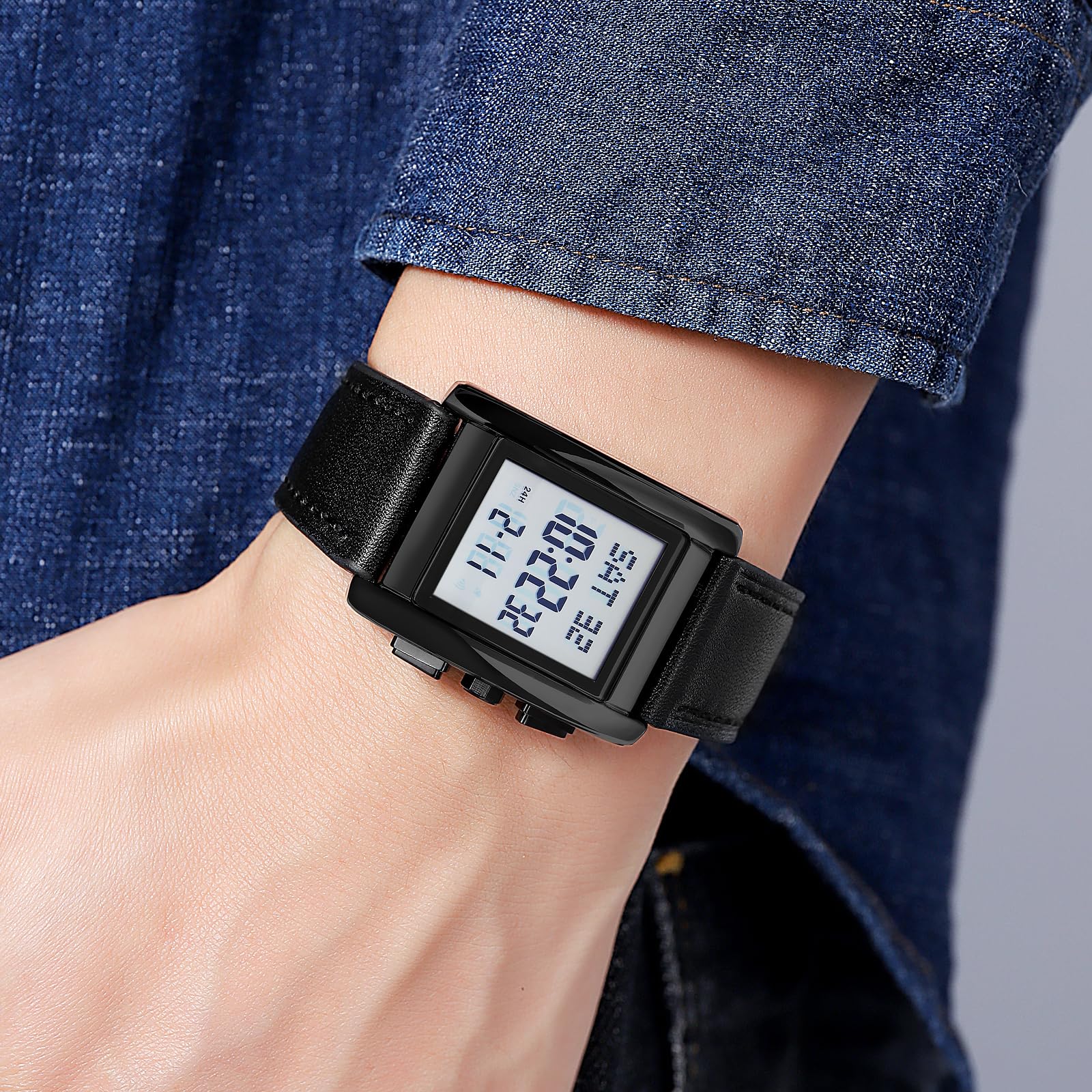 Gosasa Orologio sportivo casuale dell'acciaio inossidabile della vigilanza di Digital degli uomini | Orologi rettangolari impermeabili con display luminoso