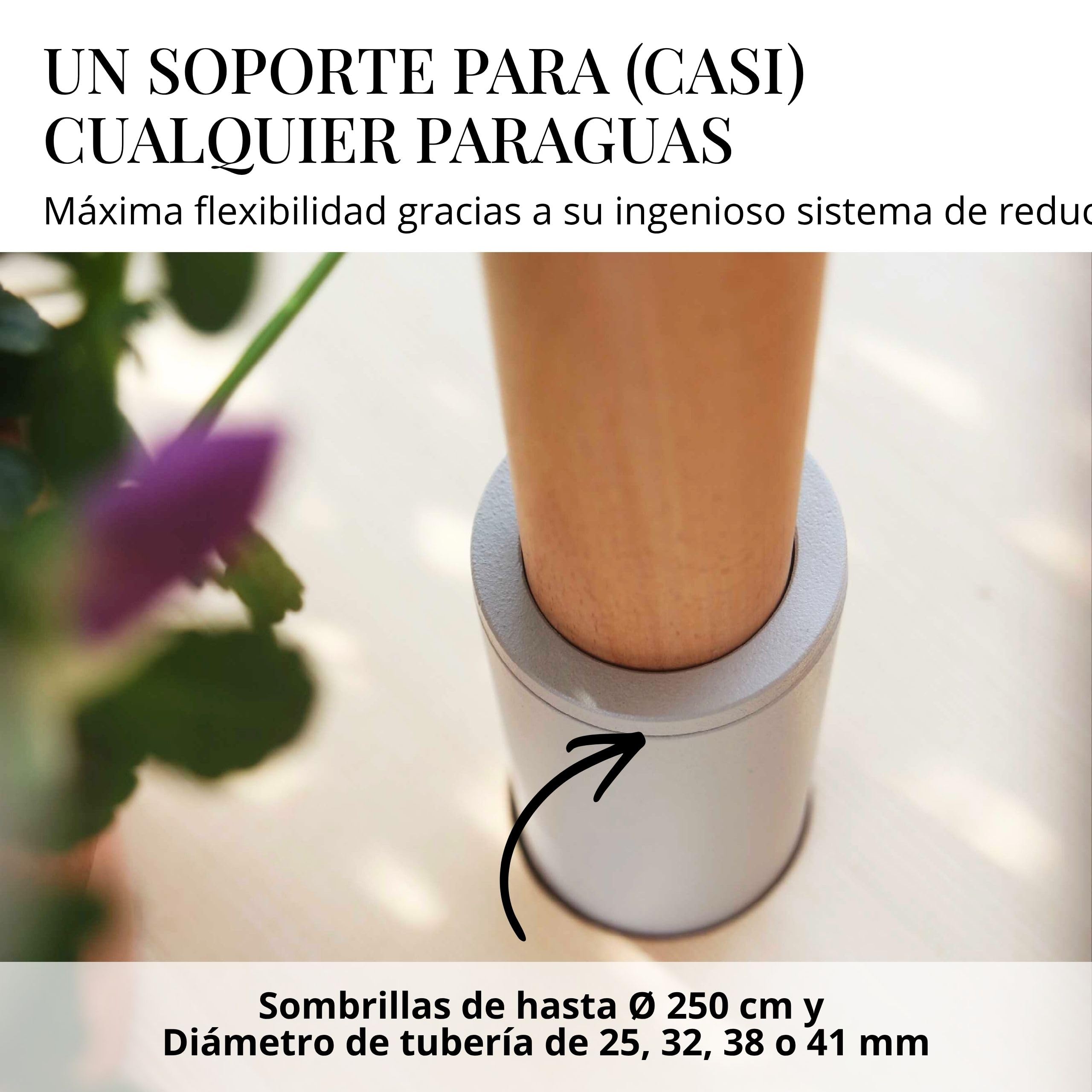 Livlig53 LIVLIG - Soporte para sombrilla con ruedas, 2 en 1, jardinera y protección solar, 100% acero inoxidable, rellenable hasta 39 L, para sombrillas de hasta 250 cm de diámetro, color gris
