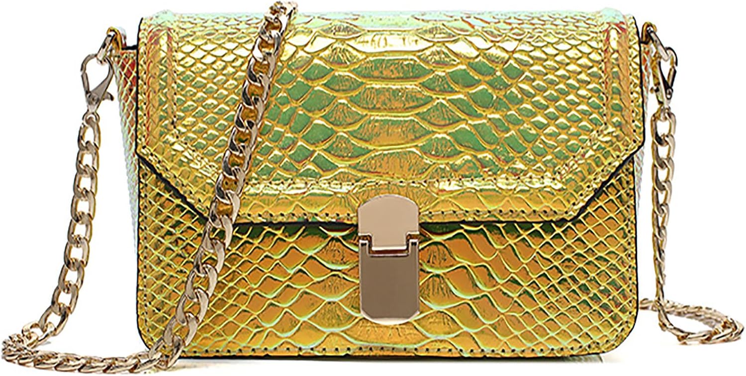 Holographic Snakeskin Crossbody Bag Shoulder Bag Women's Hologram Leather Purse