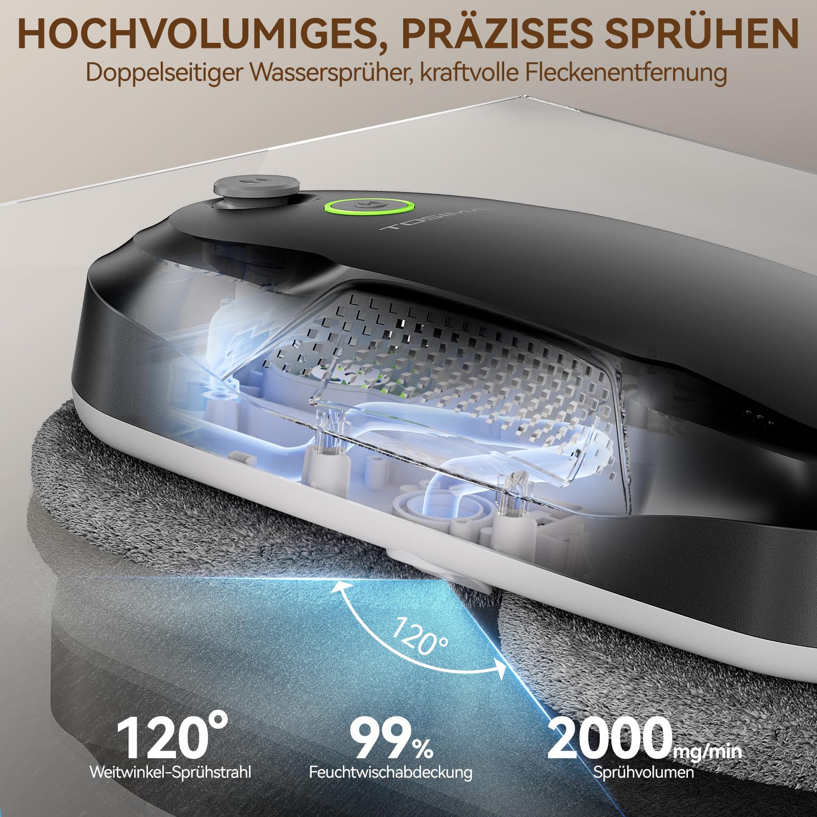 Tosima W5 Fensterputzroboter mit bidirektionalem Ultraschall-Nebelsprühfunktion, 6400Pa adaptiver Saugkraft und intelligenter Kantenerkennung für Fensterreinigung, 2026 verbesserte Version, Schwarz