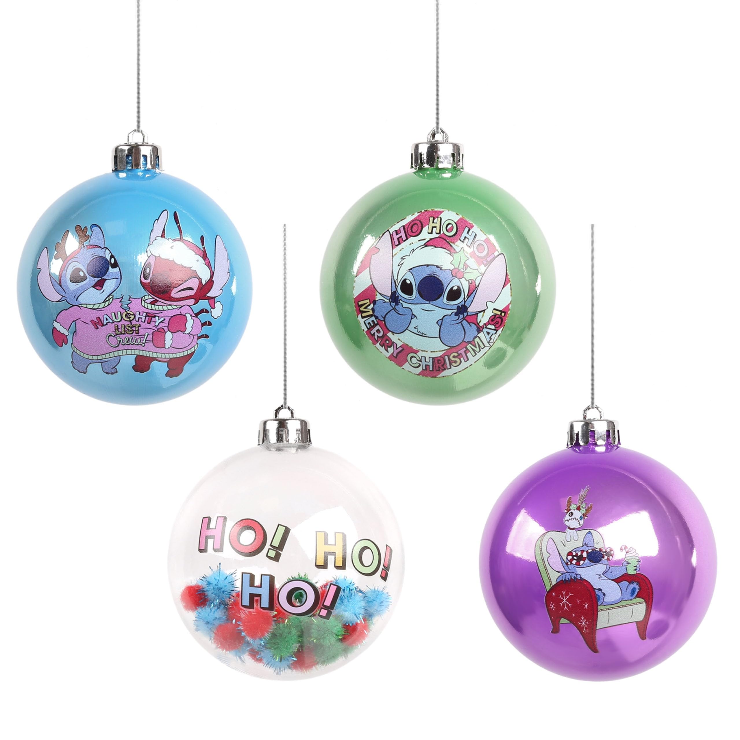 Disney Stitch Christmas Bauble Set, Adornos para el árbol de Navidad, plástico 4 Piezas