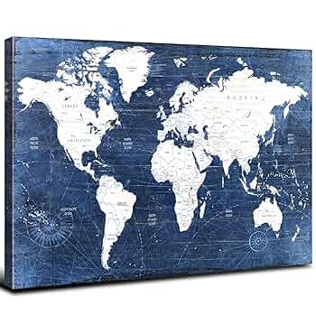 新品・未開封　bolt from the blue　World Maps Amazon.com: MISC Navy Blue World Map Wall Art Vintage